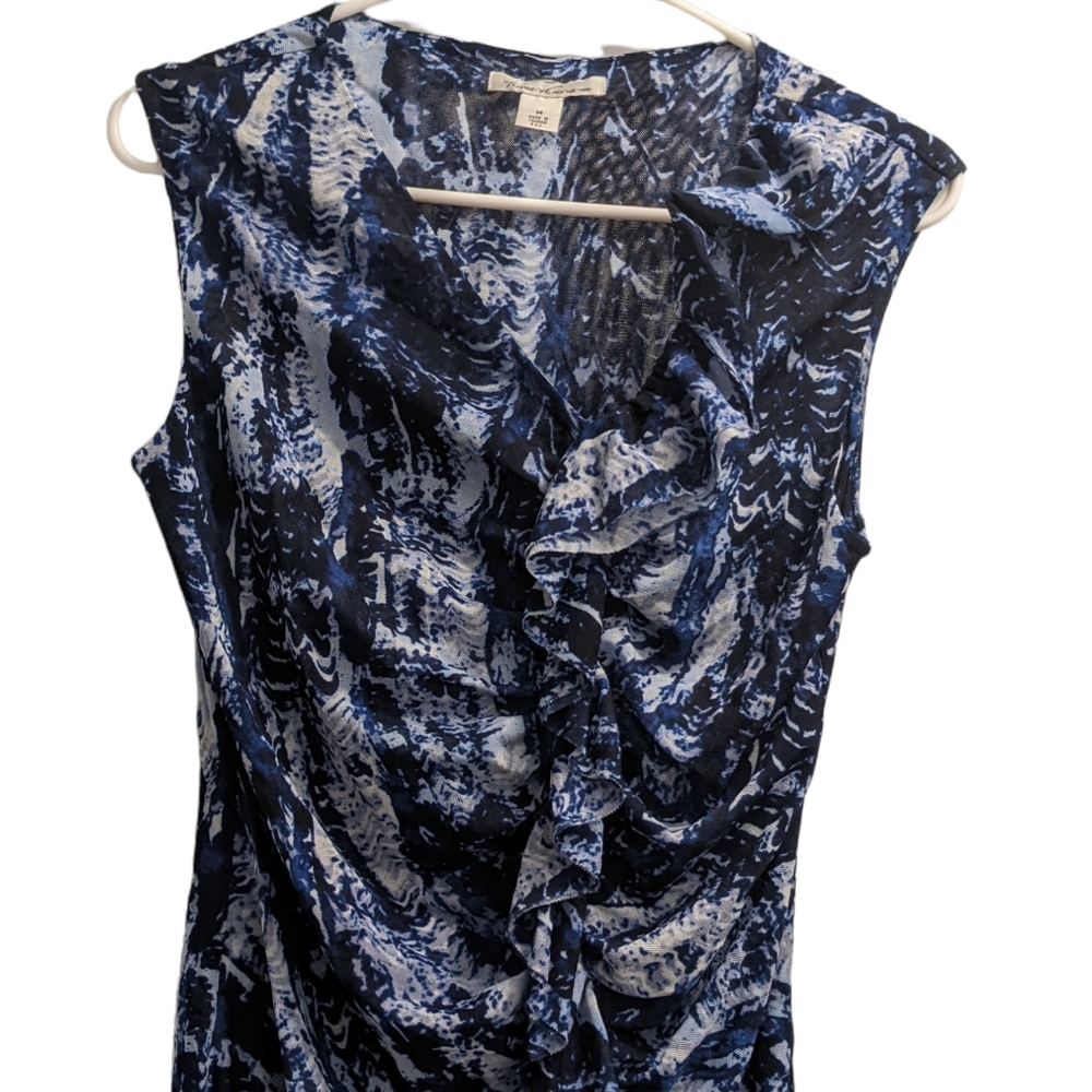 Kenneth Cole New York Blue and White Patterned Top